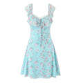 Floral Bow Ruffles Strap Sling Dress Women Backless Slim Waist Mini Sleeveless Tank Dresses Robe
