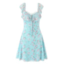 Floral Bow Ruffles Strap Sling Dress Women Backless Slim Waist Mini Sleeveless Tank Dresses Robe