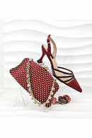 Women's Crystal Square Button Pointed High Heels Water Diamond Shiny Sandal Bag Set