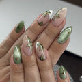 24pcs Long Almond Nails Art Gilded Flower Design Full Cover Nail Tips Pink Press on Nails