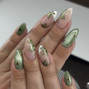 24pcs Long Almond Nails Art Gilded Flower Design Full Cover Nail Tips Pink Press on Nails