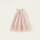 Pink dress with ruffled hem on a light beige background, Obroi