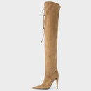 Autumn and Winter heeled Pointed Knee High Women's Boots Suede Long Boots Women's Thigh Boots