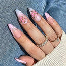 Handmade Manicure Almond Fake Nails Cute Flower Limited Press On Nails Design with Adhesive Nail File Set