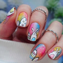 24pcs Short False Nails Easter Cute Fat Rabbit Nails Wearable Sweet Cute Press on Nails for Girls