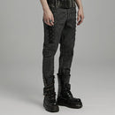 Men Punk Distressed Irregular Pants Decorative Drawstring Trousers Autumn Men Clothing Streetwear