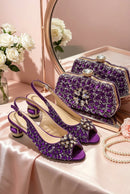 Women's Rhinestone High Heels and Matching Handbag Set, Elegant Party Shoes and Purse