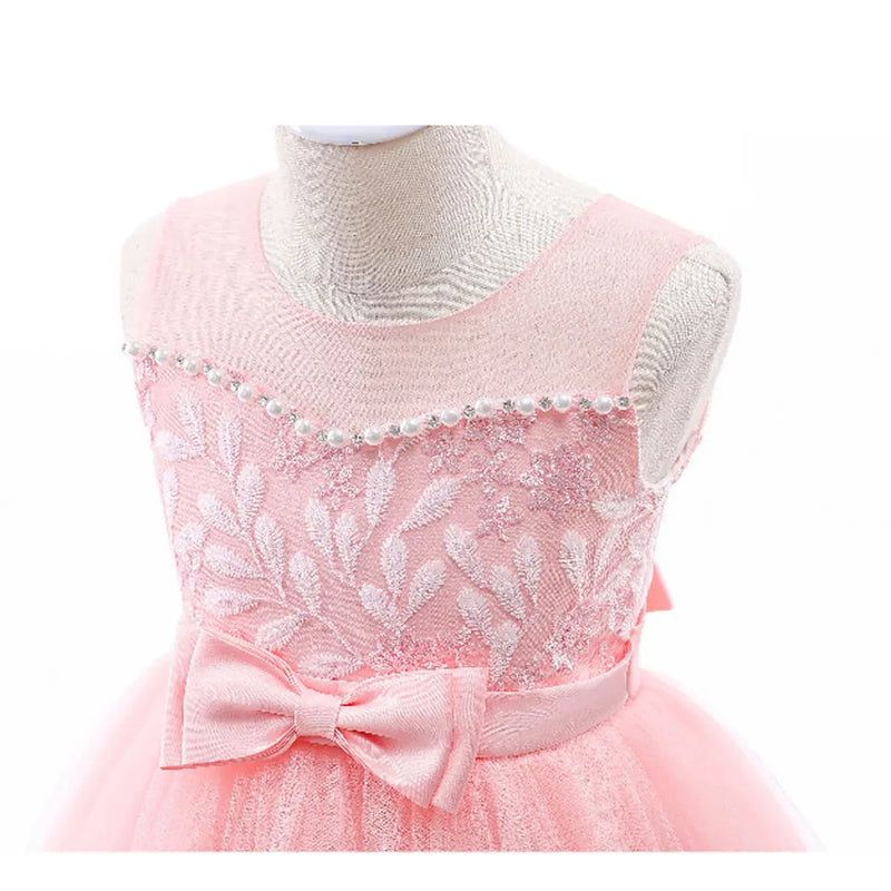 Kids Wedding Bridesmaids Long Dresses Beaded Embroidery Lace Children Girls Ball Gowns Dinner Formal Occasion Evening