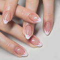 Simple White Nails Pink Heart Pattern Almond False Nail Wear for Fingernail DIY Decoration Patches