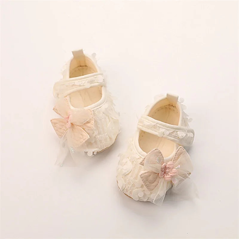 Adorable Baby Girl Bow Flats Shoes with Petal Design for Special Occasions and Baby Showers