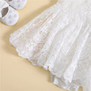 Infant Girl Romper Dress Lace Embroidery Crew Neck Fly Sleeve Skirt Hem Jumpsuits Summer Clothes Baby Bodysuits