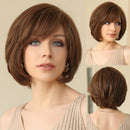 Short Straight Lace Front Human Hair Wigs with Bangs for  Bob Natural Wavy Layered Wigs