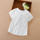 Girls Blouse Shirts Summer Short Sleeve Cotton Lovely Lace Causal White Tops Childrens Clothes