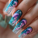 Long nails for women girls ocean jellyfish turtle cute animals design press on nail art tips