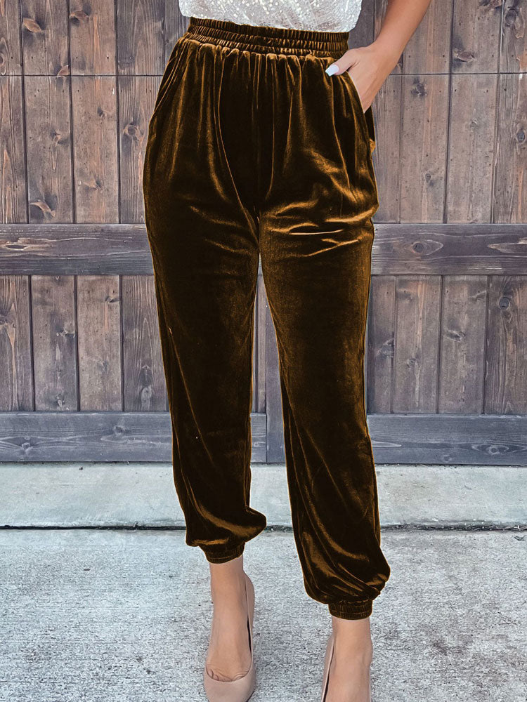 Autumn Velvet Pants Women Velour Trousers Ladies Casual Green Loose Elastic Pants For Women