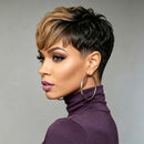 Pixie Cut Wig Human Hair With Bangs Black Blonde Curly Texture Short Cut Wig For Women