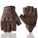 Summer Motorcycle Gloves Half Finger Gloves Retro Motorbike Fingerless Gloves Brown Men