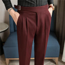 Luxury Men High-Rise Dress Pants Stripe with Pleats & Naples Tailoring