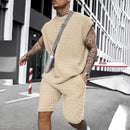 Knitted Texture Sleeveless Suits Solid Drop Shoulder Vests Shorts Two-piece