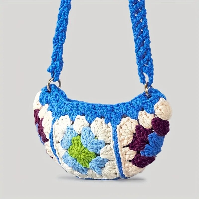 Bohemian Granny Square Crossbody Bags for Women Designer Crochet Shoulder Bags Knitted Hobos Messenger Bag Small Phone Purses