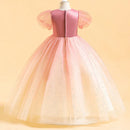 Girls Evening Princess Wedding Formal Dress Star Embellished Puff Sleeves Long Formal Gown Birthday Party Prom Kids Clothes
