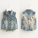 Spring Glitter Decoration Cartoon Cute Denim Blue Waistcoats Vest For Kids Baby Girls
