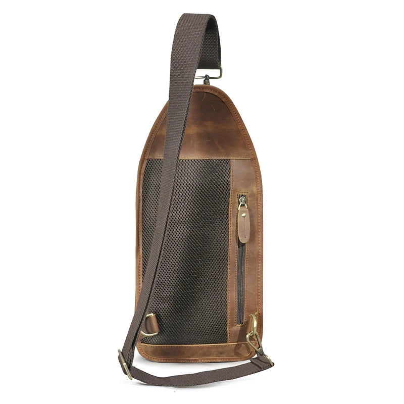 Leather Retro Chest Pack Sling Bag Design Travel One Shoulder Bag Backpack For Men