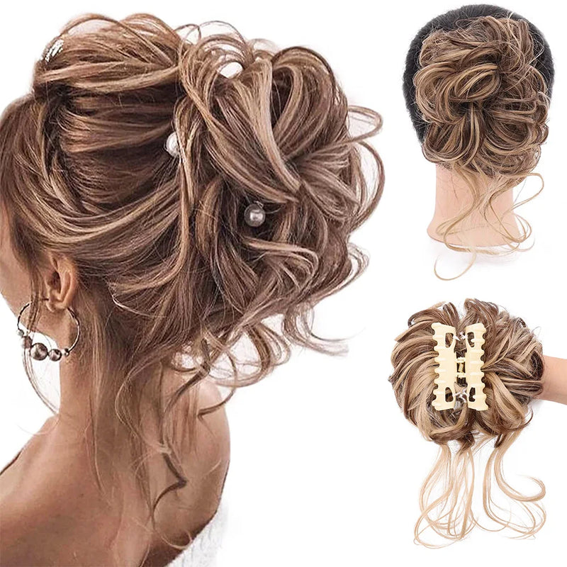 Messy Bun Hair Piece Tousled Hair Extensions With Claw Clip Curly Hair Bun Scrunchie for Women Girls