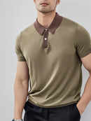 Casual Mens Polo Shirts Knitted Short Sleeve Buttoned Lapel Tops Summer Leisure Mens
