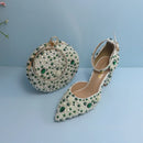 Toe Pearl Bridal wedding shoes and Bag Thin Heel Slingbacks Female Ladies Shallow Women Shoes