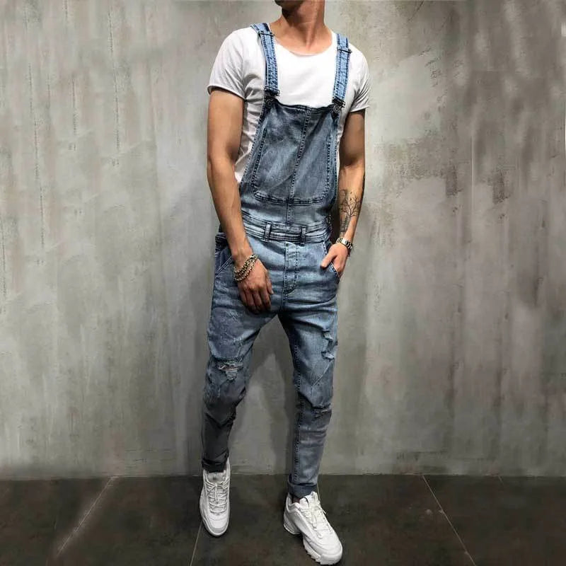 Men Stylish Slim Biker Jeans Overalls Jumpsuits jeans Man Streetwear Casual Stretch Ripped