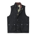 Retro Sleeveless Cargo Vest with Oil Wax Men's Multi-pockets Casual Heavyweight Waterproof Coat