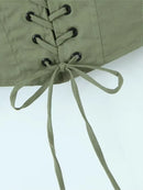 Summer Women Cargo Camis Sleeveless Backless Female Crop Tanks Top Green Bustier