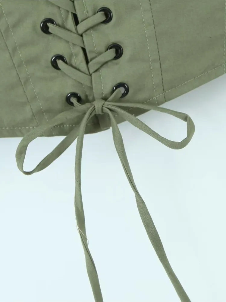 Summer Women Cargo Camis Sleeveless Backless Female Crop Tanks Top Green Bustier
