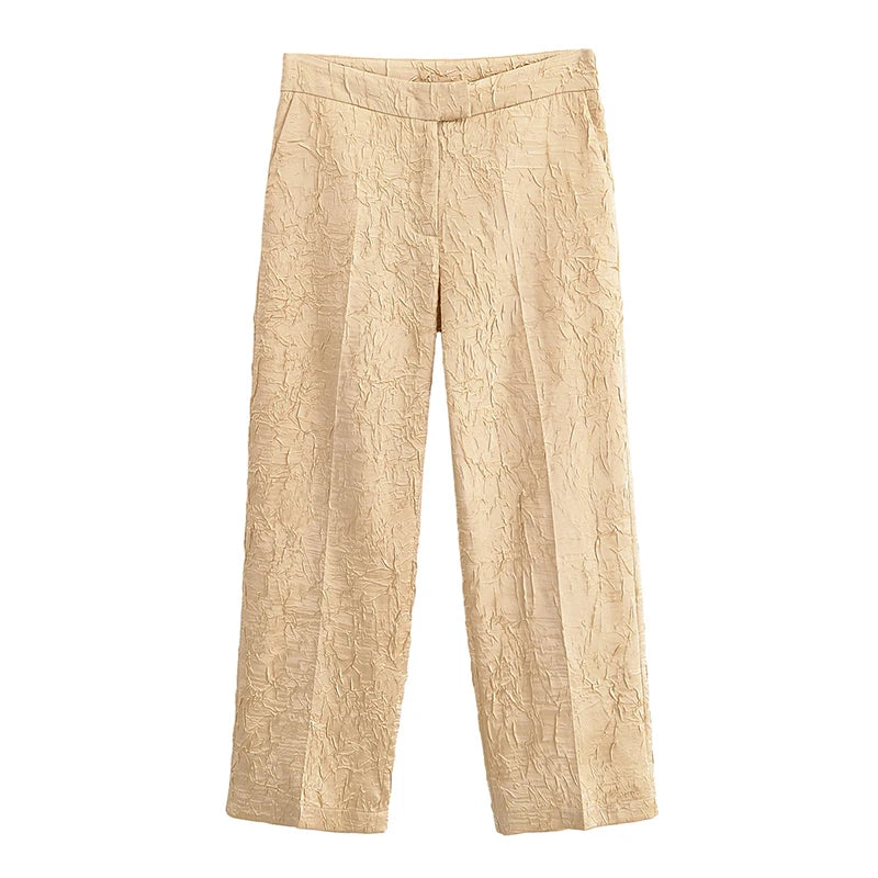 Obroi Beige textured pants on a white background