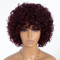 Mannequin head with a burgundy curly wig on a white background, Obroi