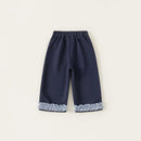 Spring Autumn Children Pants 1-10Y Girls Patchwork Lace Casual Straight Long Trousers