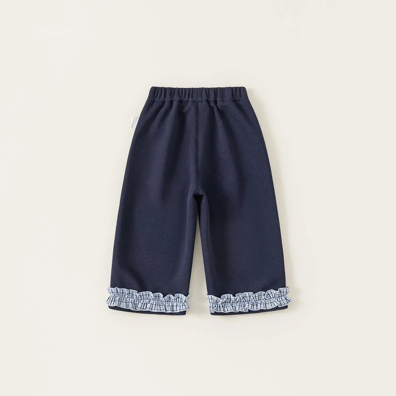 Spring Autumn Children Pants 1-10Y Girls Patchwork Lace Casual Straight Long Trousers