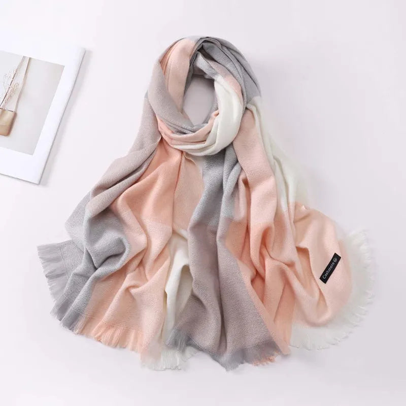 Scarf Women Autumn Imitation Cashmere Plaid Printed Shawl Keep Warm Breathe