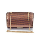 Brown handbag with gold chain strap on a white background, Obroi