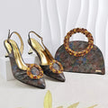 Glitter Rhinestone Ring Handle Evening Clutch And Women Slingback Heels Shoes Set in Sky Blue Color