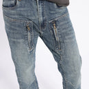 Men Jeans Retro Light Blue Elastic Slim Fit Spliced Biker Jeans Men Zipper Designer Hip Hop Pants