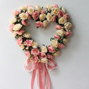Valentines Wreath For Front Door Heart Shape Artificial Rose Flower Garland Silk Hanging Decoration