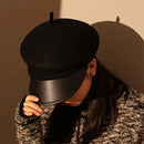 Wool beret autumn and winter leather brim duckbill hat
