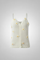 Summer Women's Knit Tops Sweet Camisole Floral Appliques Cardigans Knitwear