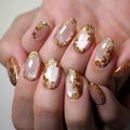 Green Oval Nail with Shiny Cat Eye Flower Design Fresh French Wearing Nail Art Tips Short Almond Acrylic Nails Set