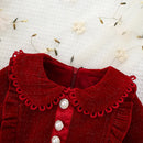 Autumn and winter girls plush long sleeved dress new children clothing red princess mesh lapel dress