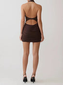 Dresses for Women Halter Sleeveless Slimming Mini Solid Backless Dress Female