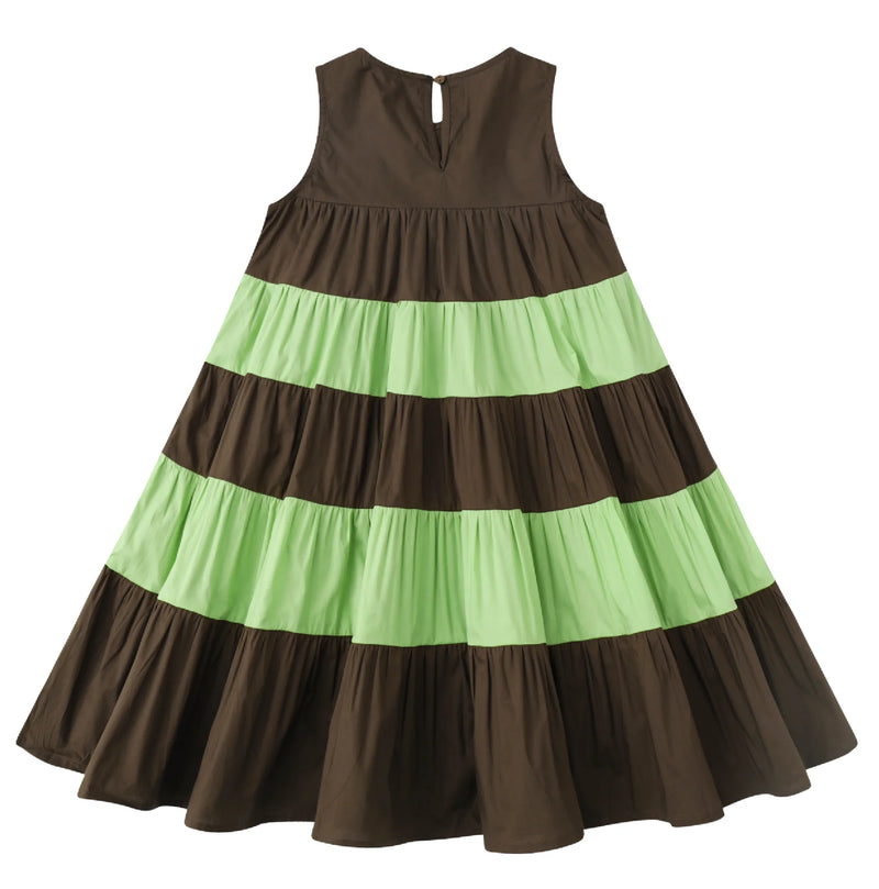 Girls and Toddler Sleeveless Dress Patchwork Striped Elegant Cotton Midi Dresses