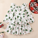 Autumn Christmas Kids Toddler Girls Long Sleeve Doll Collar Tree Print Princess Dress Clothes